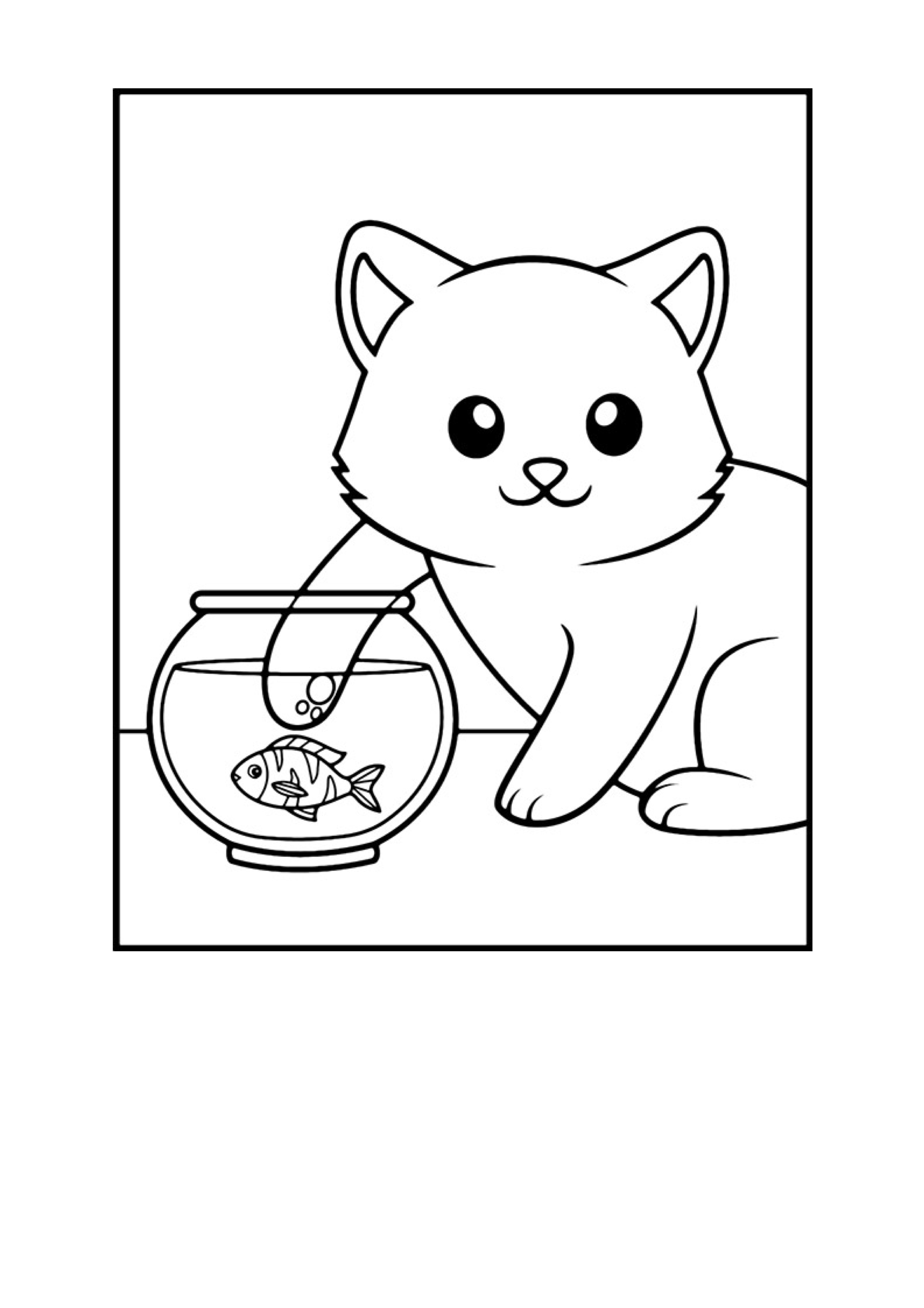 Coloring page cat & gold fish.jpg